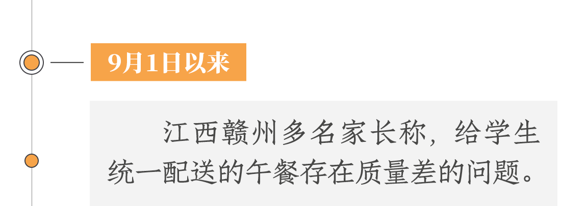 9月1日以來，江西贛州多名家長稱，給學(xué)生統(tǒng)一配送的午餐存在質(zhì)量差等問題。