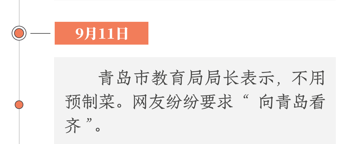 9月11日，青島市教育局局長表示不用預(yù)制菜。網(wǎng)友紛紛要求“向青島看齊”。