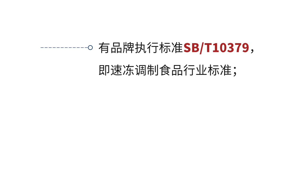 有品牌執(zhí)行標準SB/T10379，即速凍調(diào)制食品行業(yè)標準；